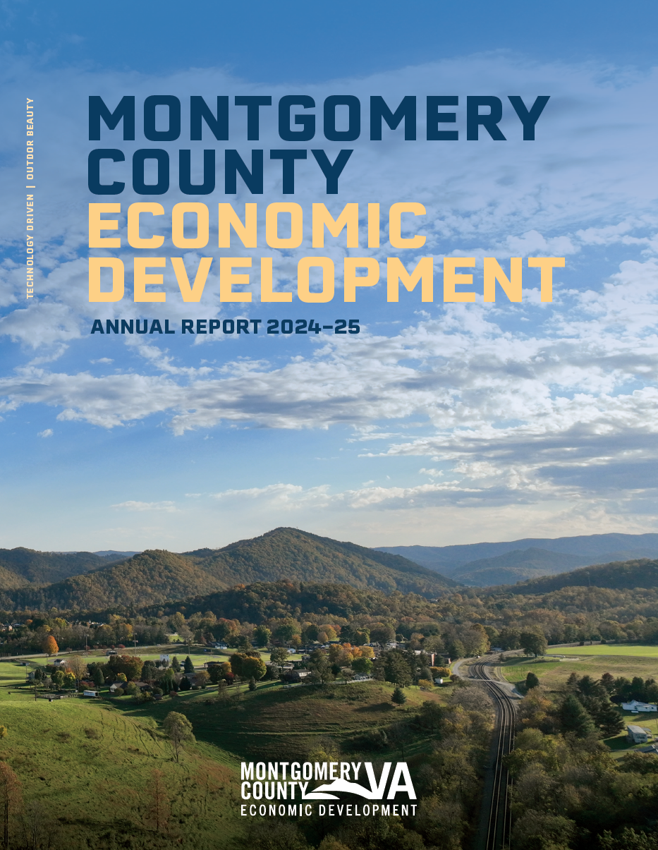 Cover for department's 2024-2025 annual report showing a mountain view in Montgomery County and the Department logo
