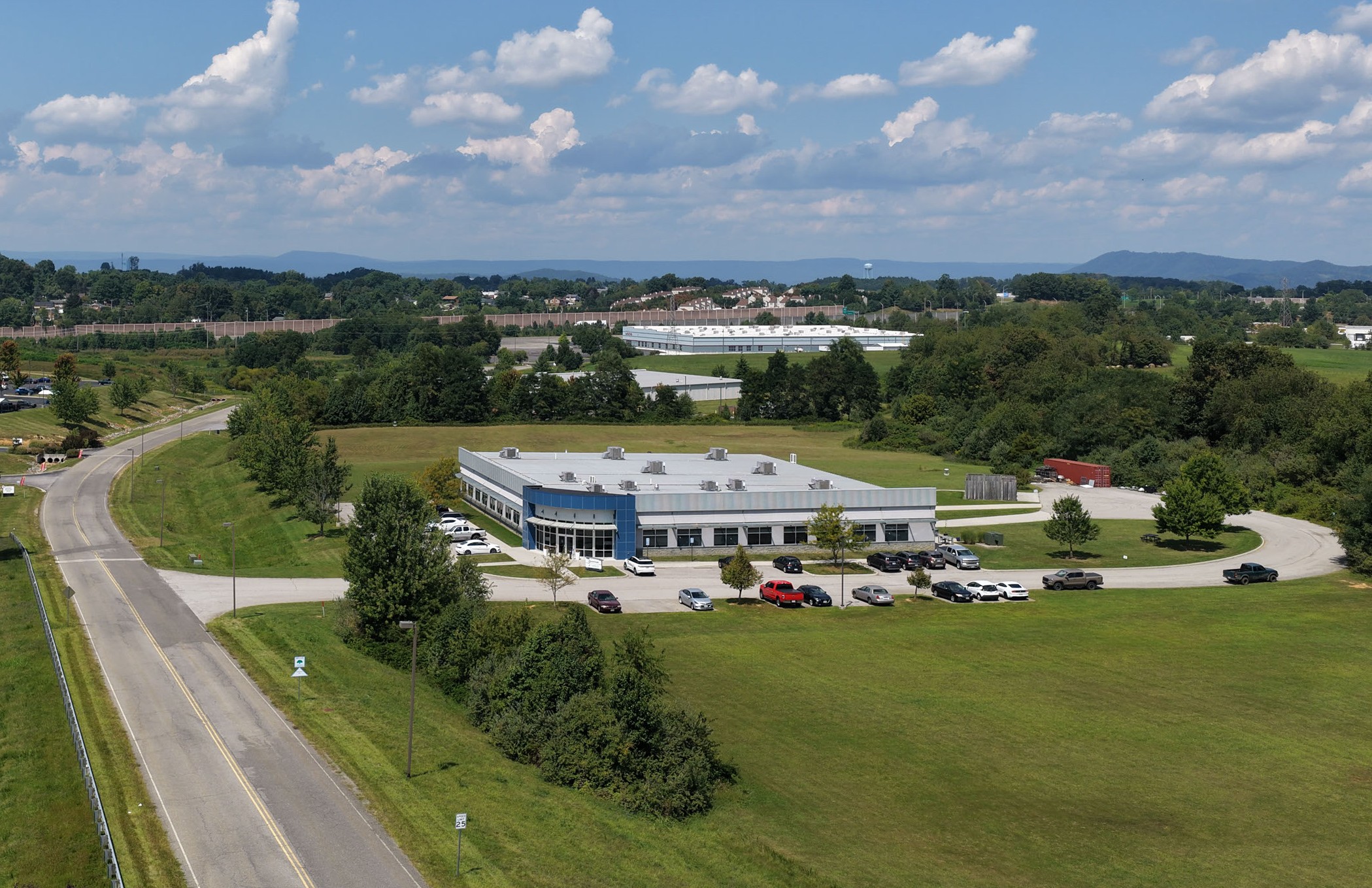 Aeroprobe and MELD Aerial An aerial photo of Aeroprobe and MELD Manufacturing's building in Falling Branch Corporate Park